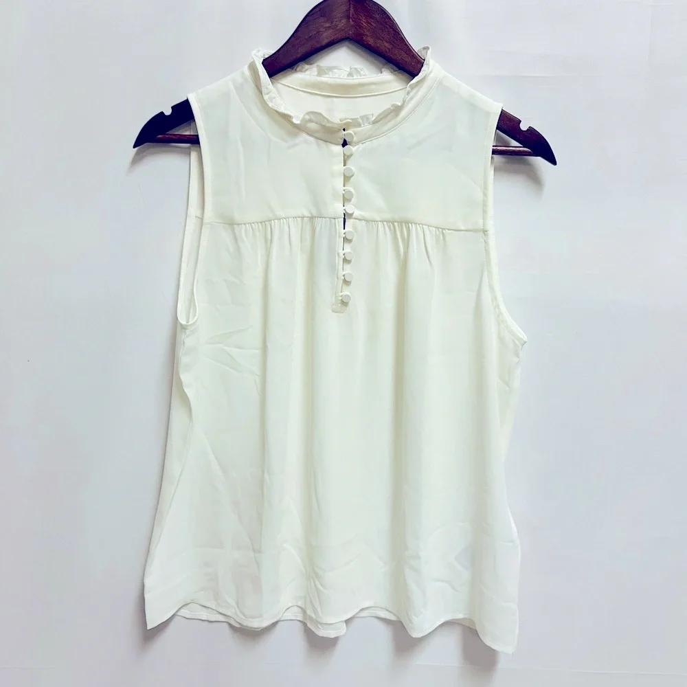 J.Crew Sleeveless button-front ruffleneck popover Size S NWT